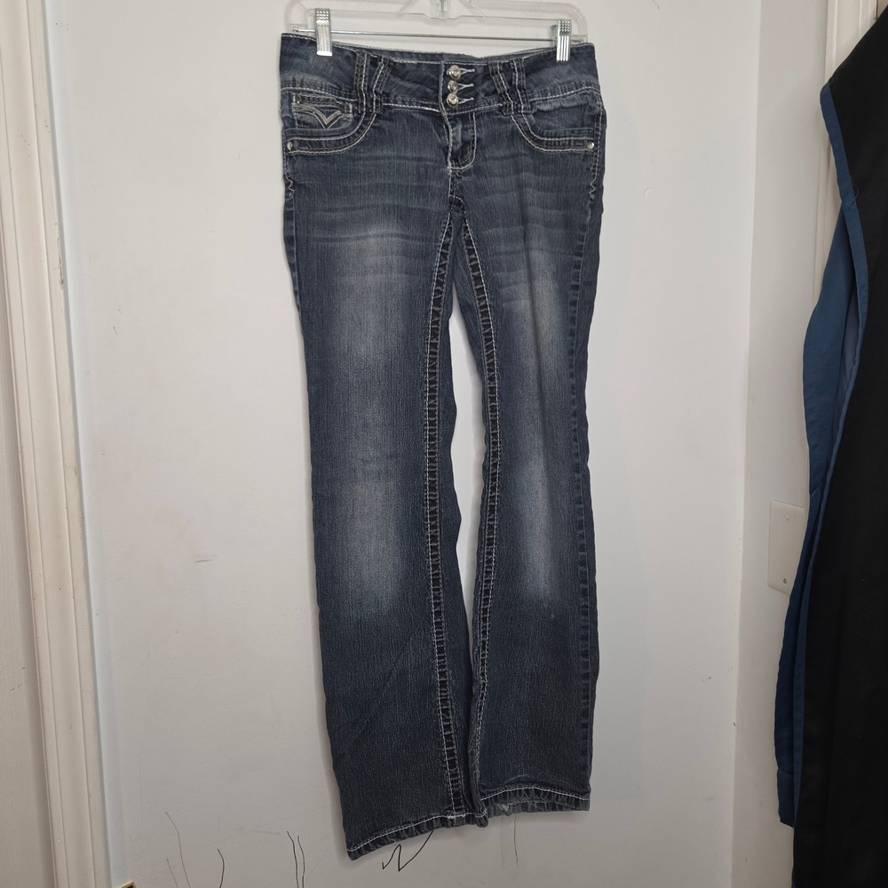 Angels‎ Jeans Womens Size 5 Dark Wash Bootcut Y2K Rhinestone Triple Button